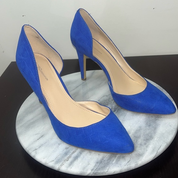 BCBGeneration pointy toe d'Orsay pumps textured suede Sz  8.5 in blue - Picture 1 of 11